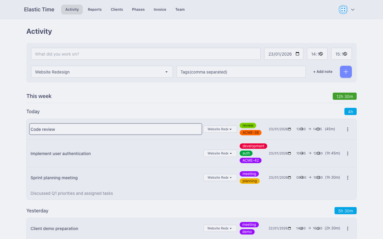 Inline editing an activity